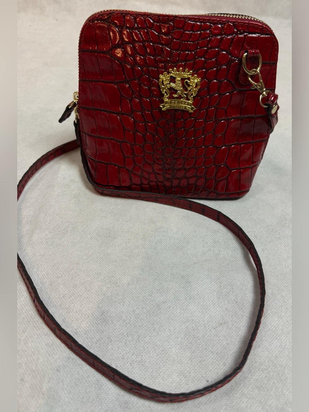 Vintage Firenze Red Croc Embossed Leather Mini Crossbody Bag made in Italy Gold - Picture 9 of 15